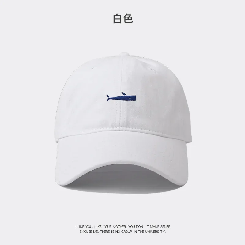 New Casual Men Embroidered Baseball Caps Korean Simple Fish Embroidery Women Hip Hop Cap Summer Breathable Adjustable Sun Hat