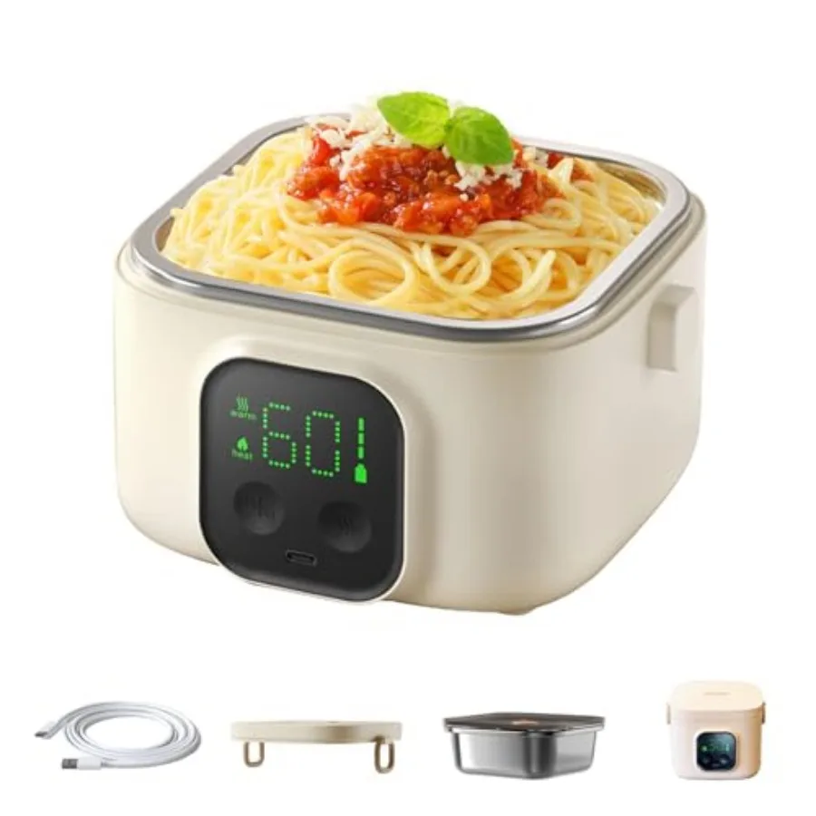 

Portable Auto Electric Heated Lunch Box for AdultsFood Warmer Lunch Box Rechargeable 14000mAh Battery Self-Heating with 800 ml