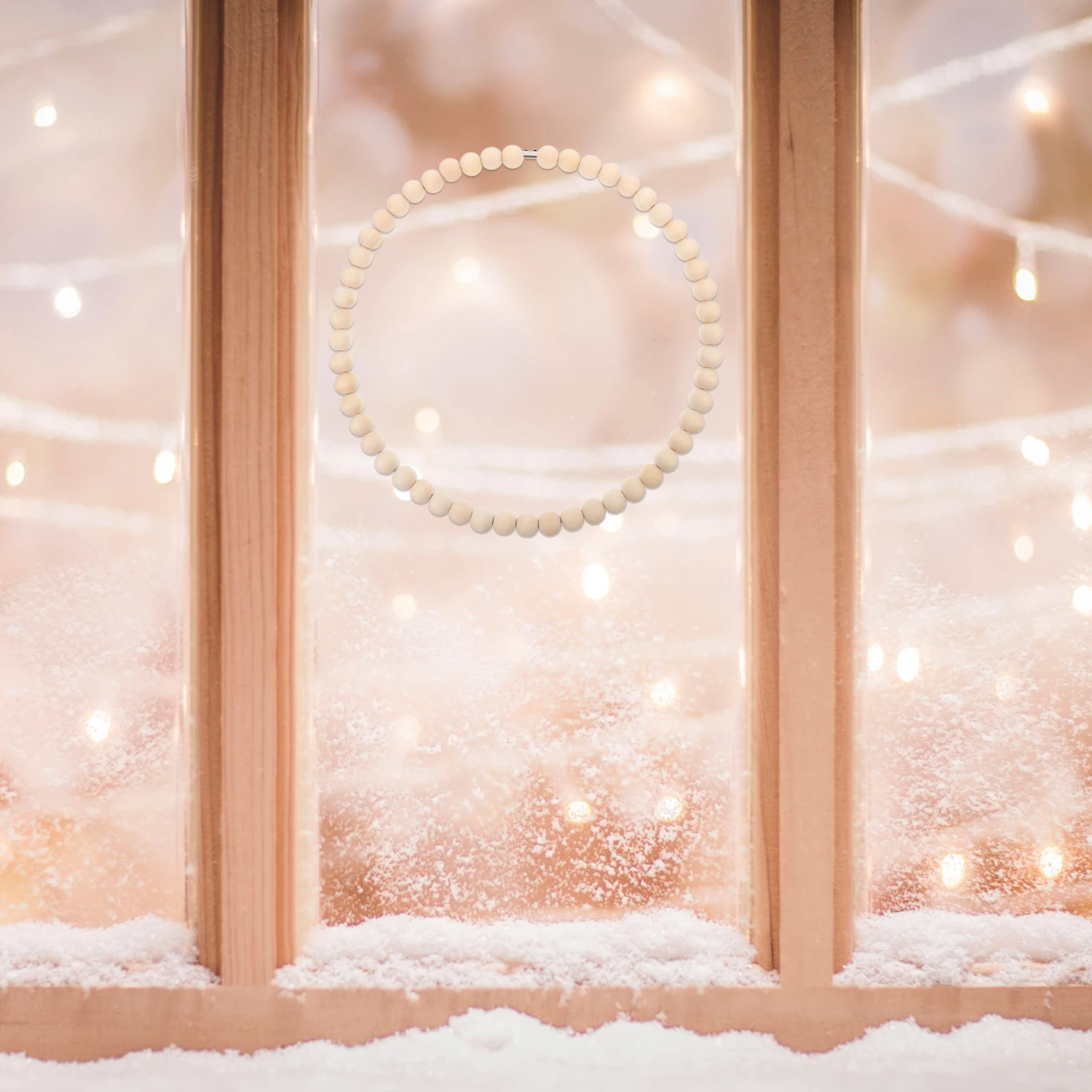 

2Pcs Beaded Wreath Rustic Wood Bead Circle Ornament Hanging Decor Wedding Party Wall Decor Home Living Room Decoration