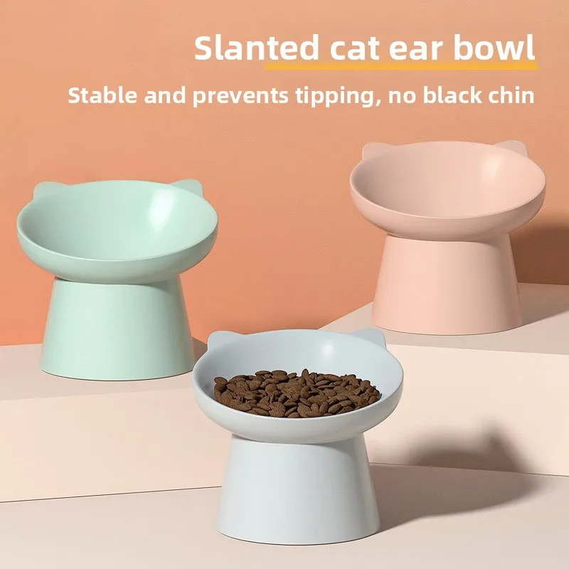 Tilted Raised Cat Bowl, 15° Angled Ergonomic Pet Feeder, Anti-Tipping Non-Slip Cat Food Bowl for Neck Relief Anti-Vomiting