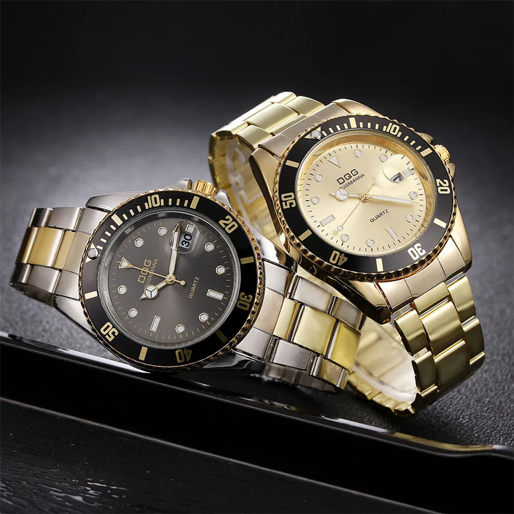 Gold Men Simple Large Dial Quartz Watches Stainless Steel Fashion Business Calendar Male Dress Clock Campaign Wristwatch