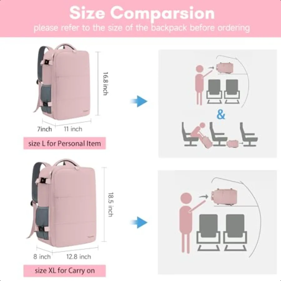 女性用トラベルバックパック、USB充電ポート付き機内持ち込みバックパック、シューズポーチ、TSA対応、15.6インチノートパソコン収納可能、モチラ、フライト対応、ナースバッグ