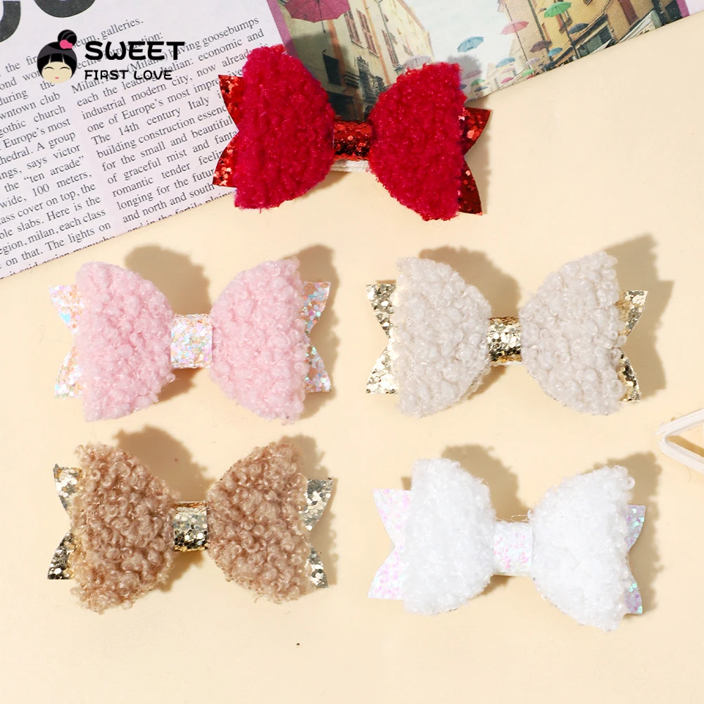 Princess Sequin Teddy Velvet Bow Hairpins Cute Girl Headwear Hairgrip Baby Girl Hair Clips Barrettes Hair Accessories Children