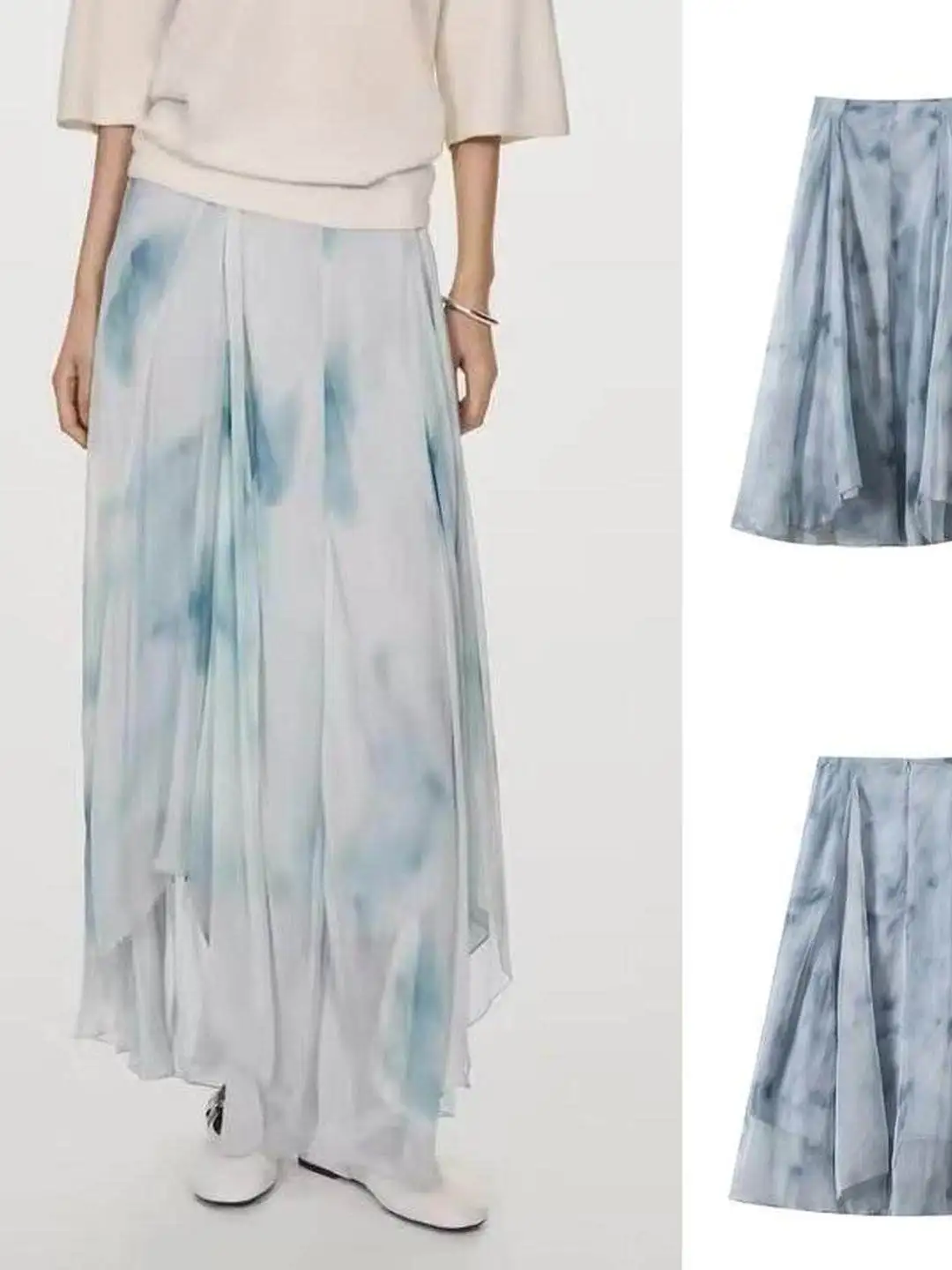 Elegant Water-Media Floral Half Skirt with Lace Trim Loose Fit Draping Summer 2026 Ladies Polyester Fiber A-Line Skirt