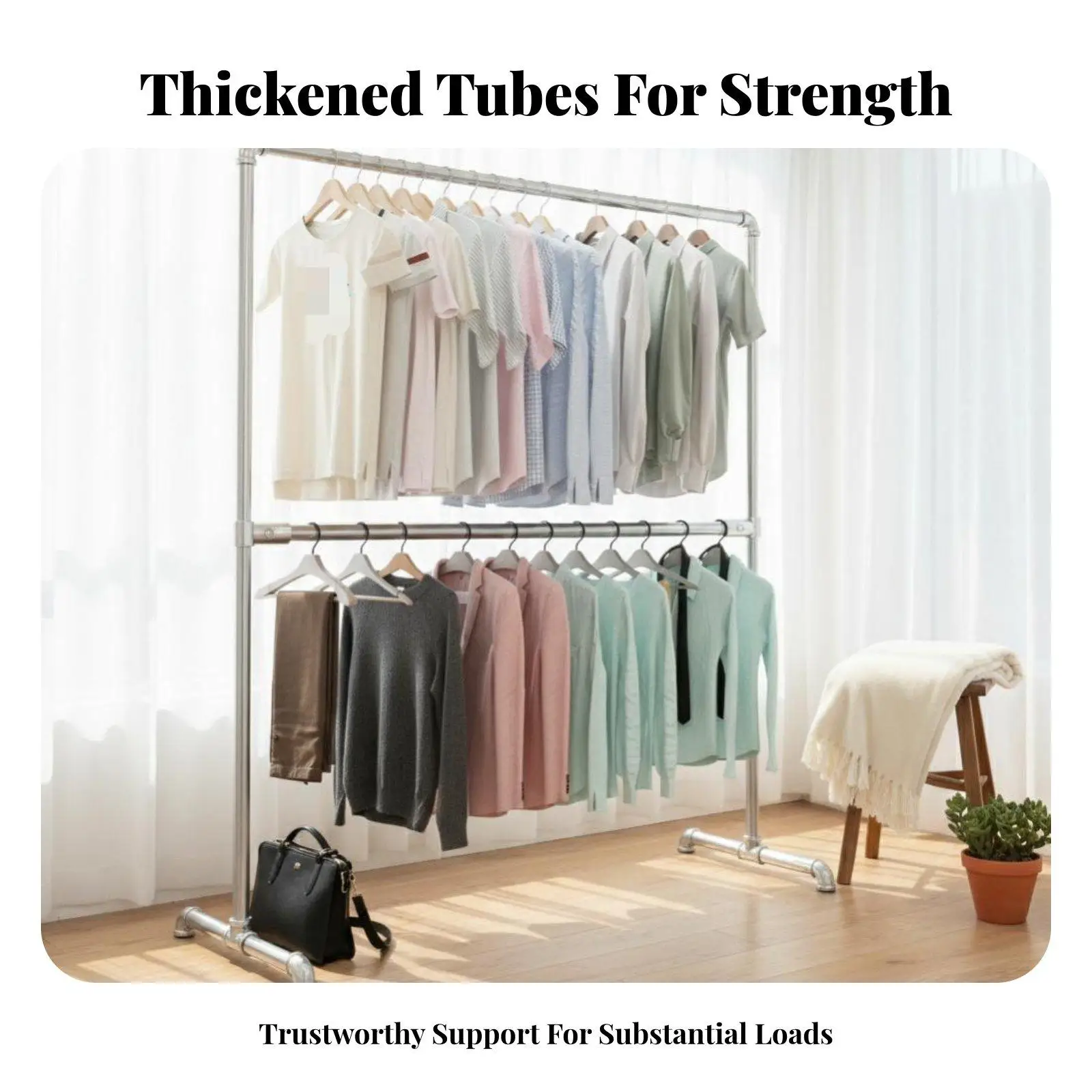 Adjustable Garment Storage Rack on Wheels with Wire Basket for Clothes Hangers Shoes and Folded Items