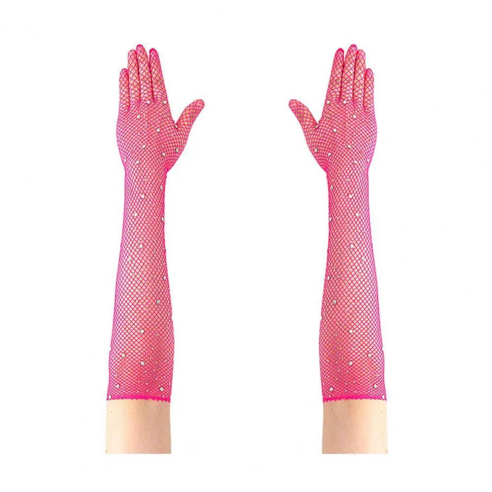 قفازات شبكية متألقة من حجر الراين اللامع قفازات شبكة صيد السمك للنساء قفازات شبكية بطول الكوع لزي حفلة الهالوين #3