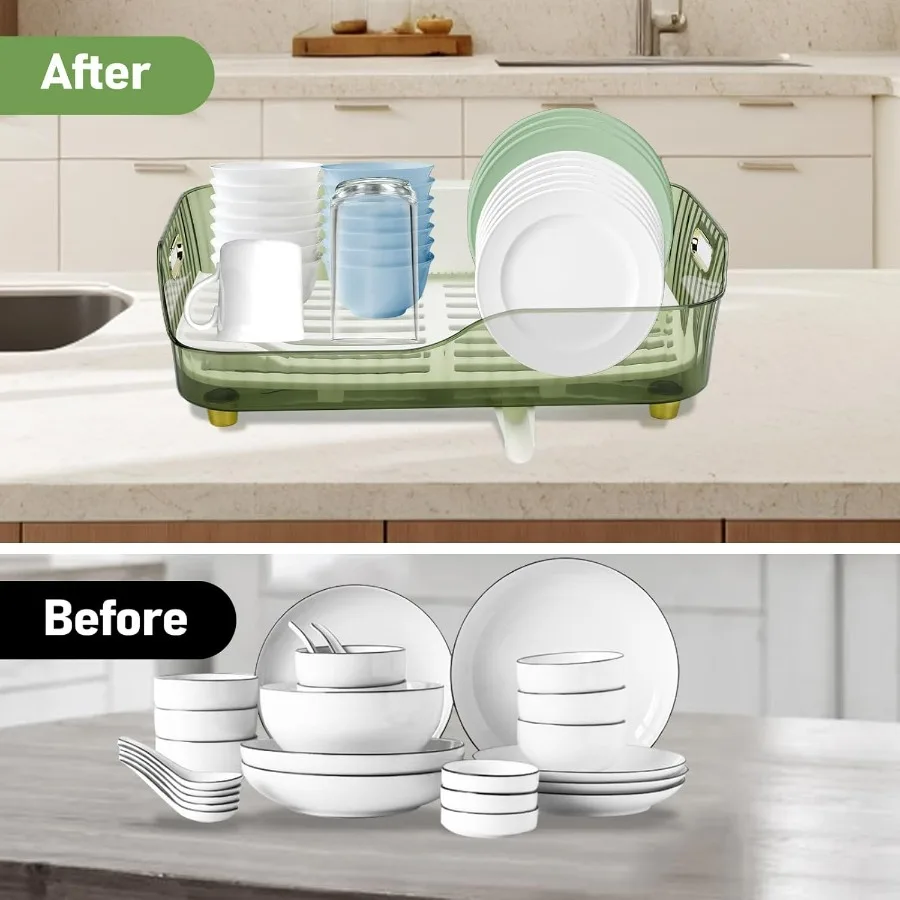 Stendino per piatti, Stendino per piatti in plastica, Scolapiatti di grande capacità, Stendino per piatti salvaspazio, Drenaggio per cucina trasparente Ra