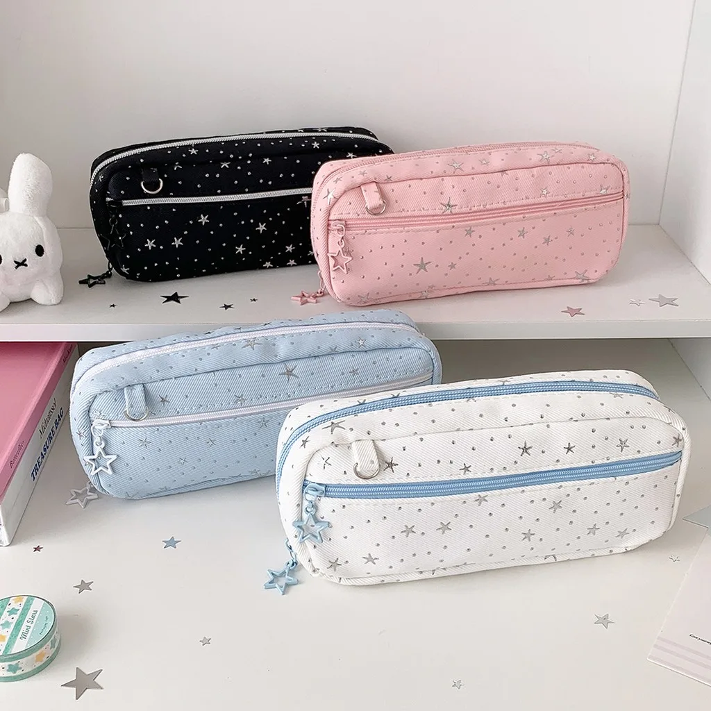 Double Zipper Pencil Bag Large Capacity Student Pencil Bag Pen Bag Double Compartment For Classroom School Students Stationery
