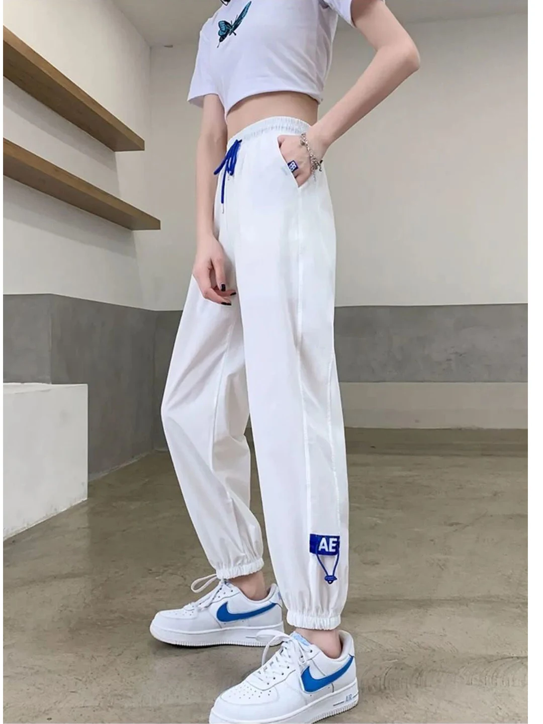 アイスシルク速乾カジュアルハイウエストルーズレディース9分丈パンツ夏ファッショナブル小さめサイズゴムウエストパンツ