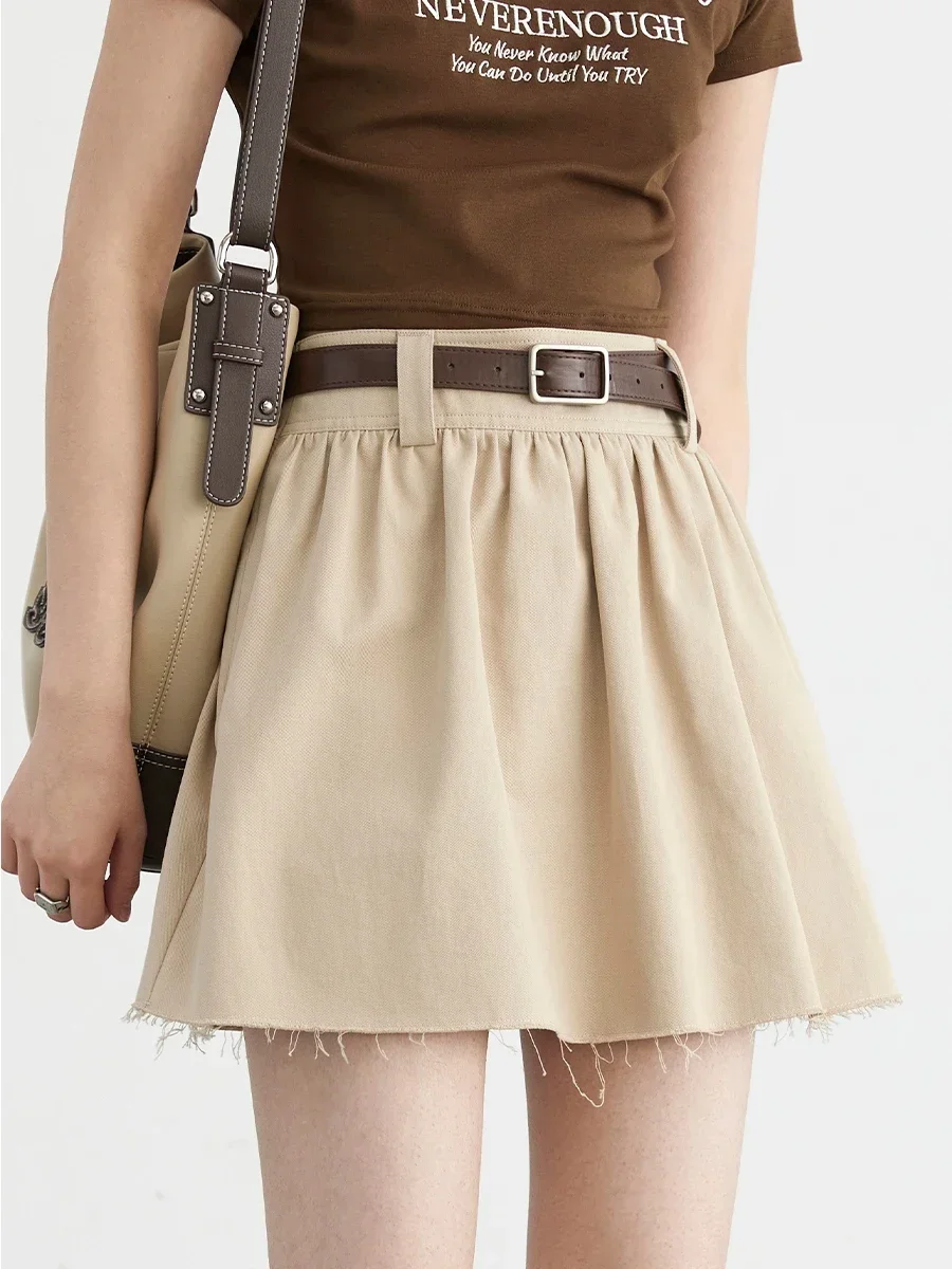 CHIC VEN Korean Women Skirts Loose Solid Cotton High Waisted Pleated Bubble Skirt A-line Short Fashion Skirt Summer 2024