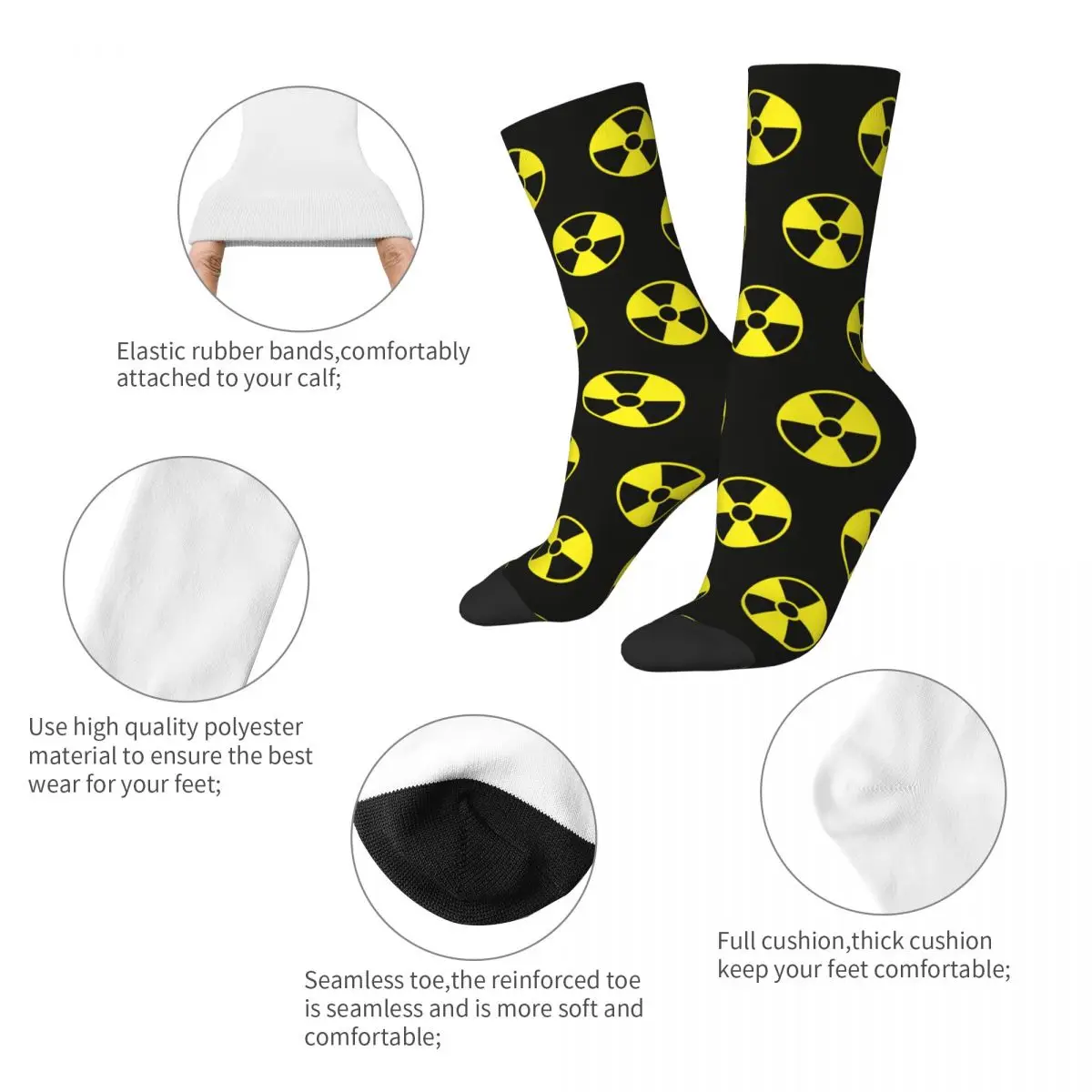 Calcetines con símbolos radiactivos para hombre y mujer, medias divertidas de tubo medio, estilo Hip Hop, ideal para regalo, primavera, verano, Otoño e Invierno