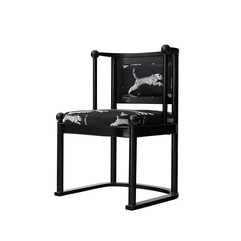 

French retro designer home medieval solid wood dining chair dresser makeup chair backrest leopard leopard chair casual