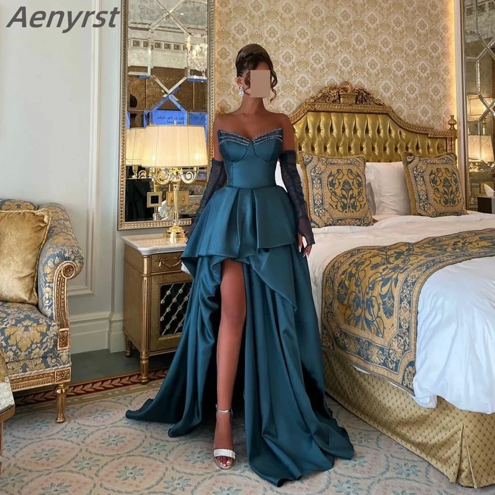 

Aenyrst Sweethearts Beads Sequins Prom Dresses A Line Satin Side Split Evening Party Women Dress Saudi Formal Occasion Gowns