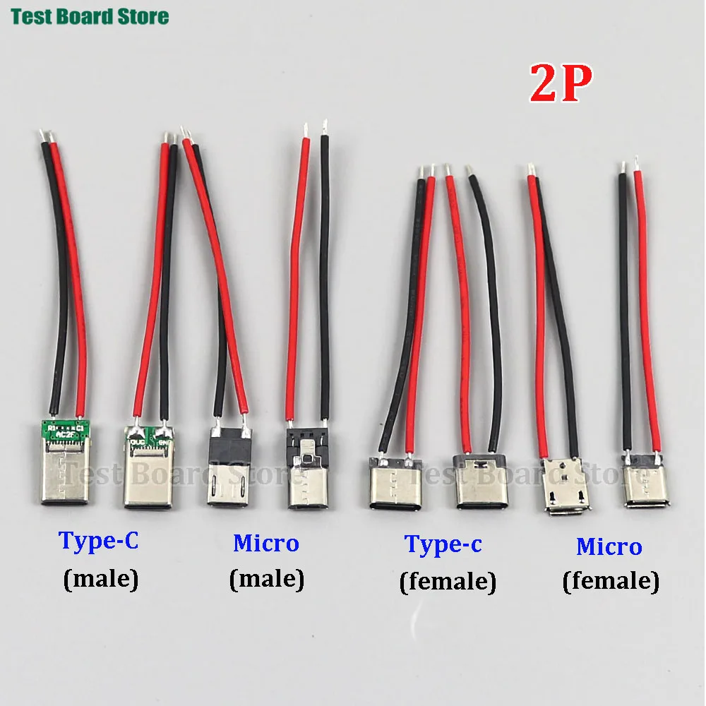 2/6/10PCS 2P Micro USB Male Female JACK TypeC USB Welding Wire Connector Straight For Mobile Phone Charging Port Charging Socket