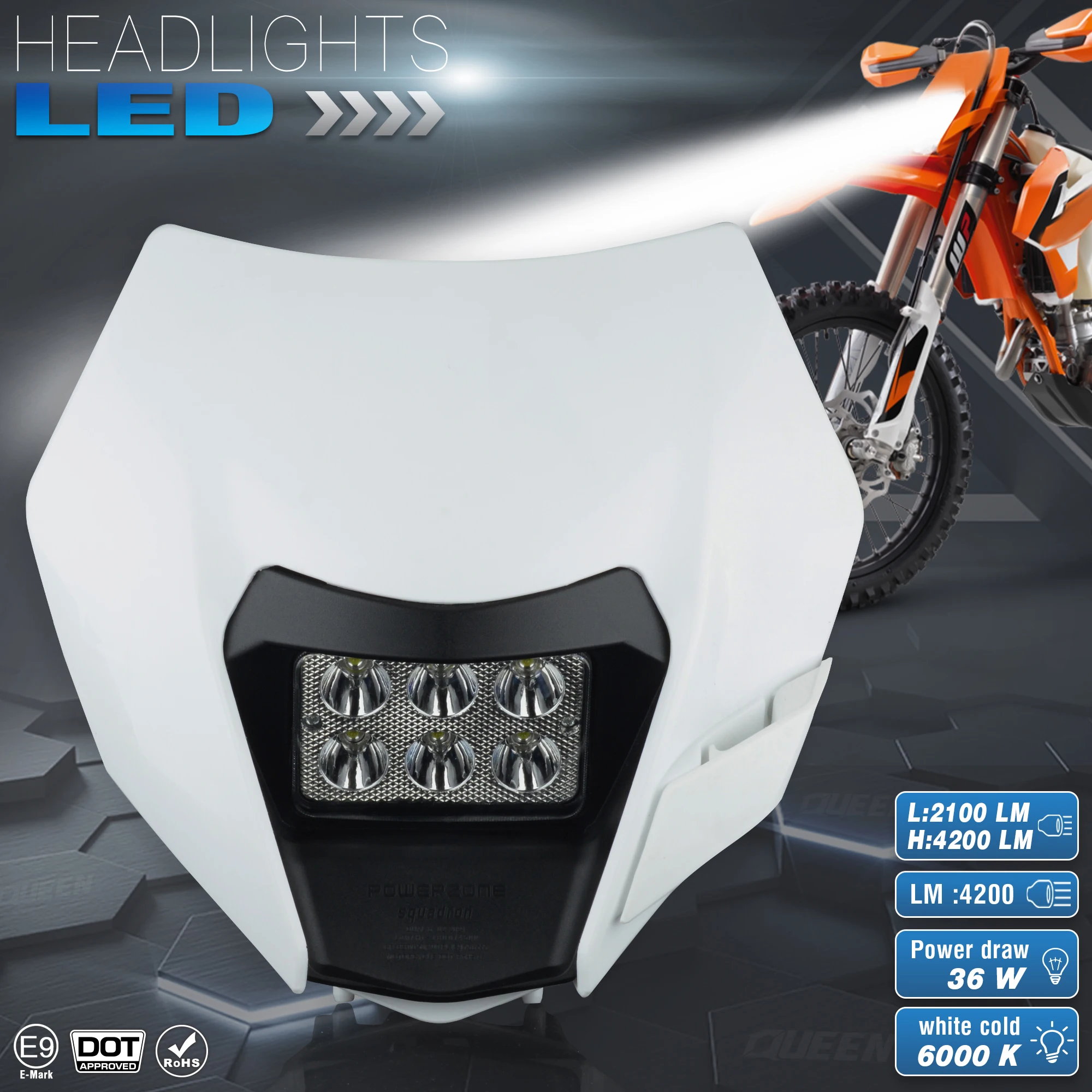 

QUEEN X MOTOR Motorcycle LED Headlight Headlamp Head Light Supermoto Fairing For KTM EXC SXF MX Dirt Bike Enduro 2014-2016