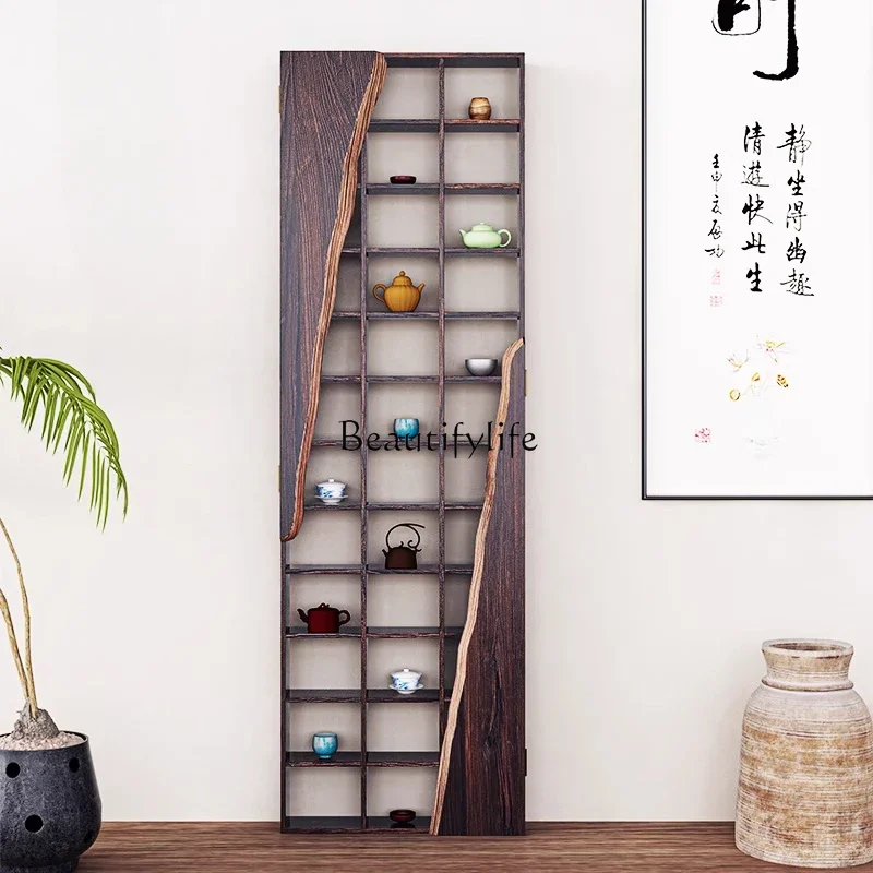 02*Wabi Sand Wind Bogu Frame Teacup Holder Chinese Duobao Pavilion Storage Wall-mounted Zisha Pot Tea Set