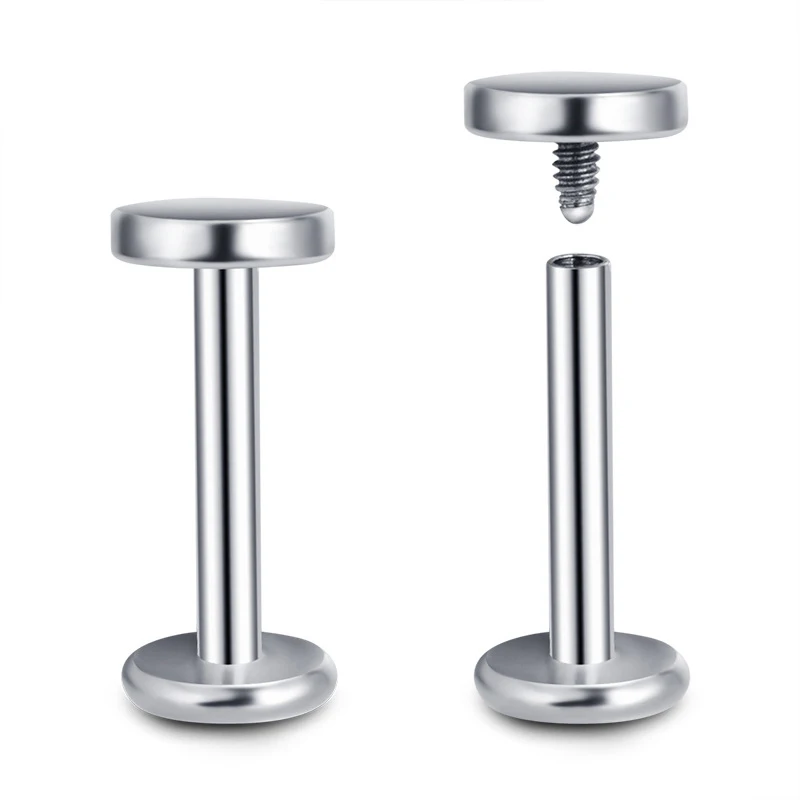 16G Flat Back Stainless Steel Round Disc Tongue Rings Internally Threaded Tongue Straight Bar Barbell Tongue Piercing Jewelry