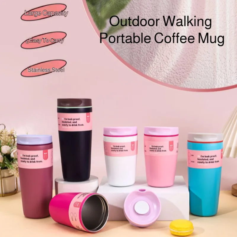 Taza de café Simple de gran capacidad, termo de acero inoxidable para exteriores, taza de vacío de doble capa, taza de agua portátil para el hogar y la Oficina de 12oz