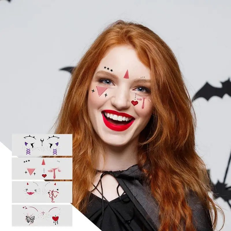 Halloween Temporary Sticker Temporary Facial Makeup 4x Halloween Waterproof Face Stickers Ghost Fake Blood Stains Face