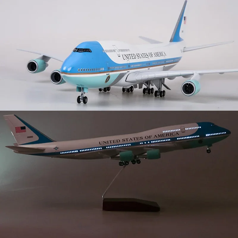 

Модель самолета 47 см, игрушки Boeing 747 Air Force One, модель самолета с подсветкой и колесом, масштаб 1/150, литой под давлением пластиковый сплав из смолы