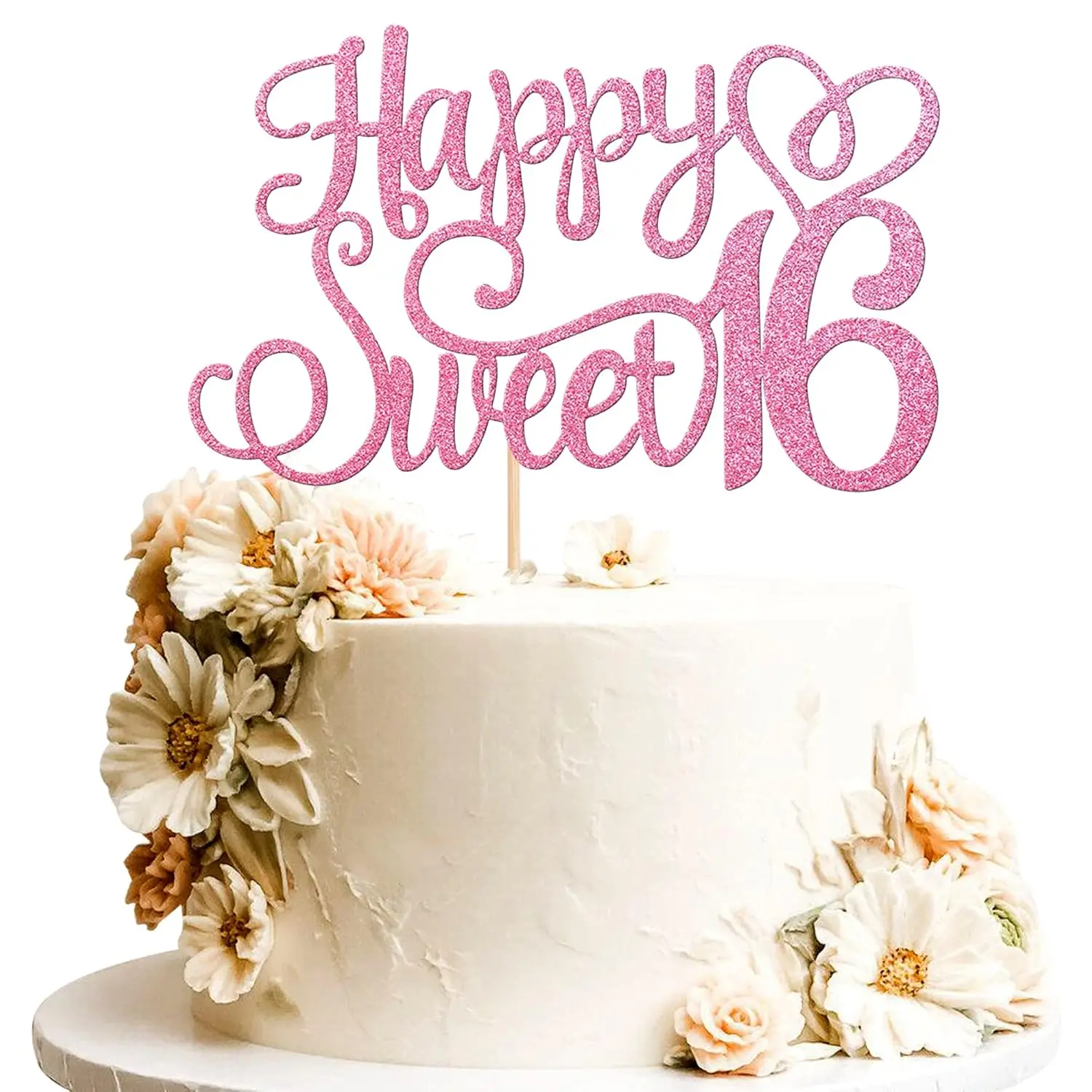 1 PCS Happy Sweet 16 Cake Topper Glitter Hello 16 Cheers to 16 Years Cake Pick Happy 16th Birthday Cake Decoration for Happy