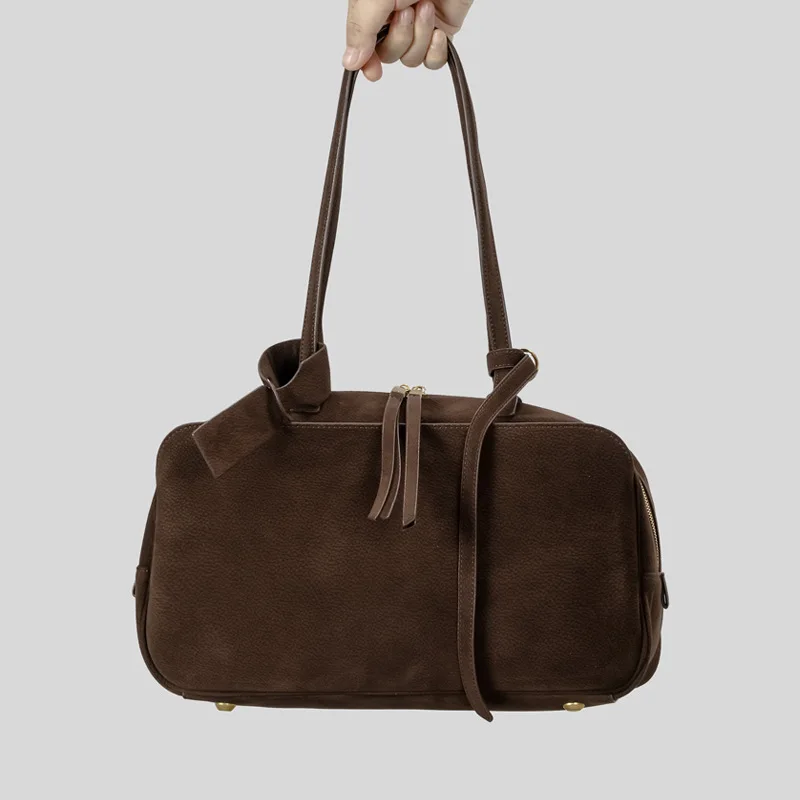 

Luxury Vintage Faux Suede Underarm Bag Designer Women Shoulder Bags Pu Leather Bowling Bag Quality Lady Handbags 2025