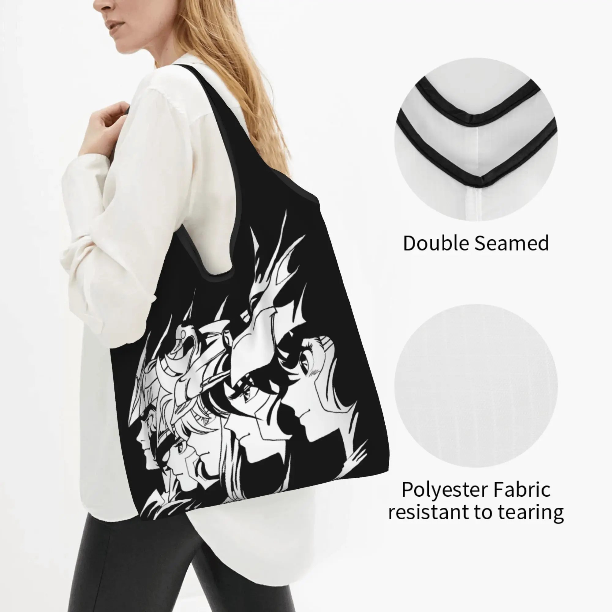 Custom Classical S-Saintes S-Seiyaes Manga Shopping Bags Women Portable Large Capacity Grocery Comics Shopper Tote Bags
