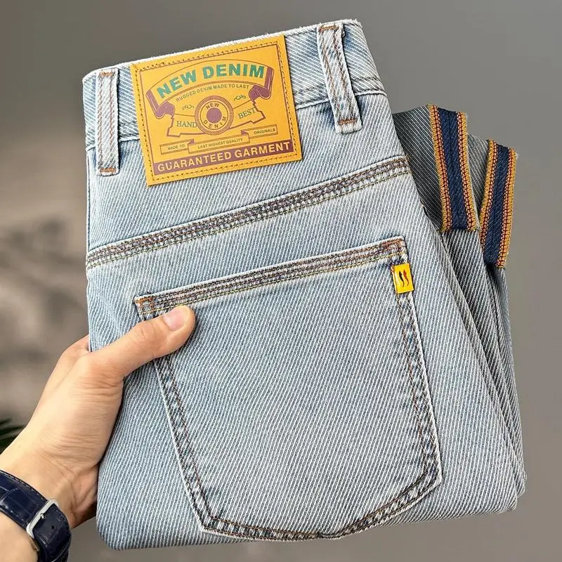 High-quality men's jeans, 2026 summer slim style, stylish brand, casual straight slim trousers for men.