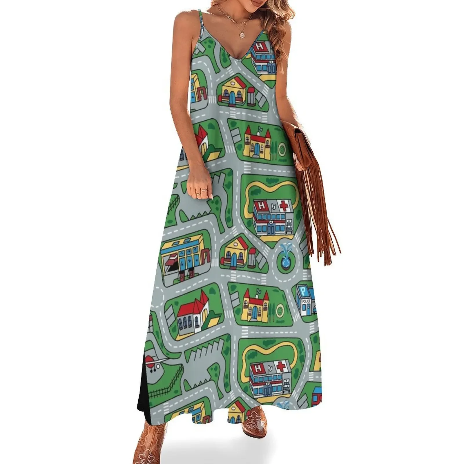 Car City Carpet Road Rug 90s Nostalgic Toy Sleeveless Dress dress summer Woman's evening dress women long dresses