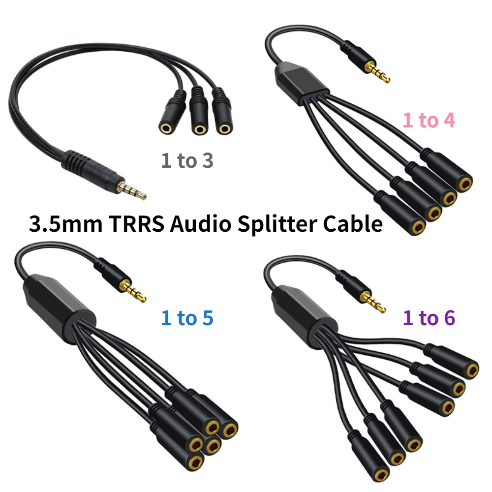 Nku 3.5mm TRRS 1/8 męski na 3/4/5/6 porty 3.5mm żeńskie gniazdo przewód AUX słuchawki Mic Adapter Audio dla zestaw słuchawkowy telefonu kabel