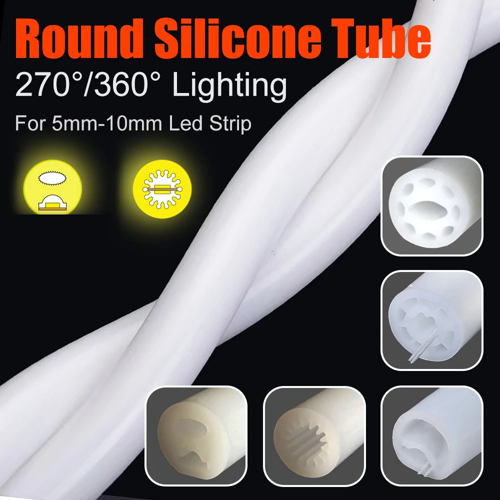 Round Silicone Neon Tube 270° 360° Luminous Flexible Silica Gel Tube IP67 Waterproof For WS2811 WS2812B 5/8/10mm LED Strip Light