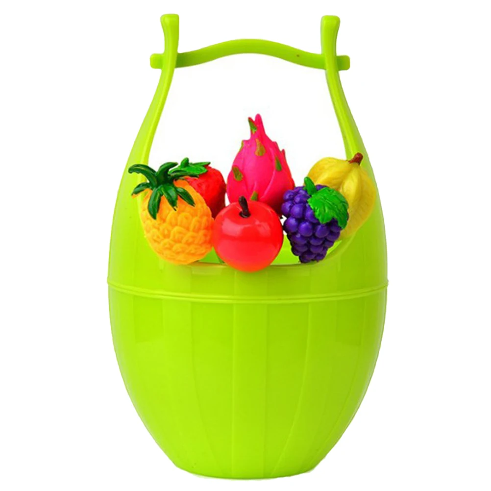 

6pcs Fruit Forks Picks Cocktail Sticks Disposable Wooden Bucket Utensils Holder Stainless Steel Plastic Safe Kids Adults Kitchen