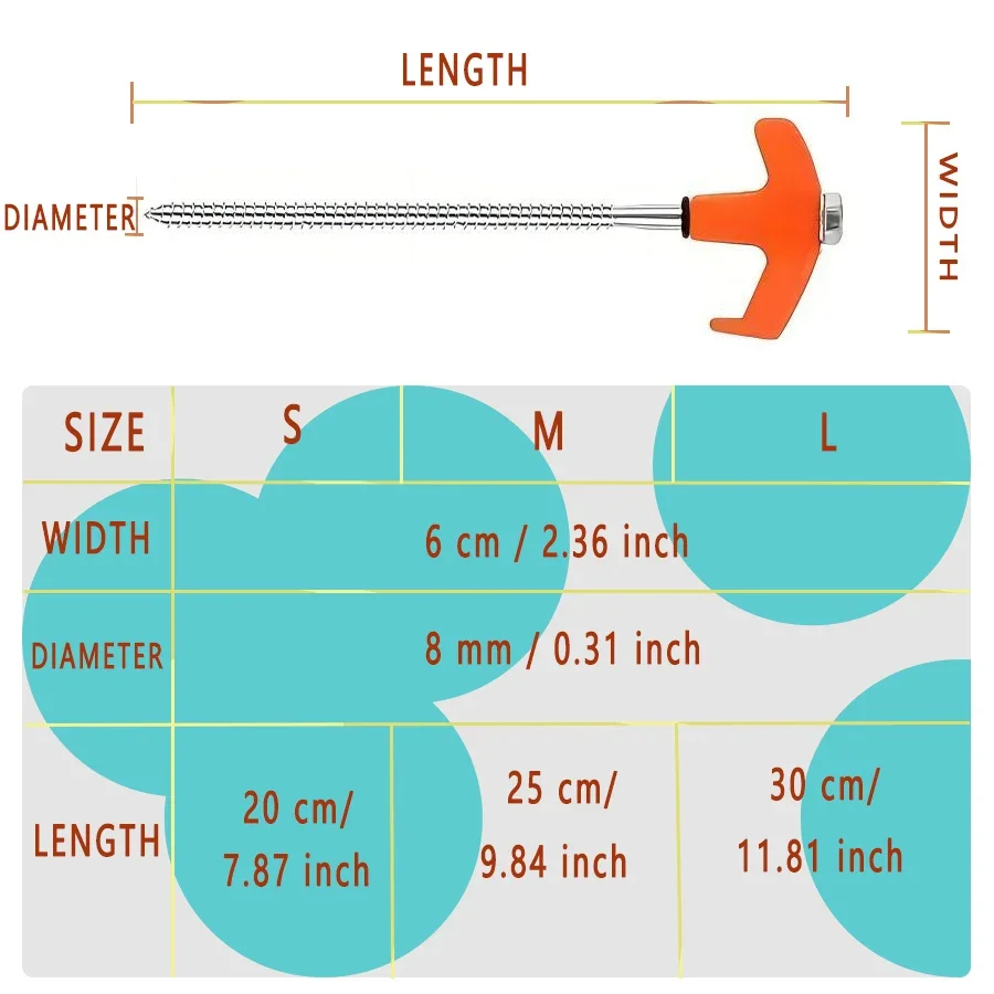 4 pcs Screw in Tent Stakes Heavy Duty，Ground Anchors Screw with Hex Head Driver Heavy Nails ，New Metal Screw Tent Nails