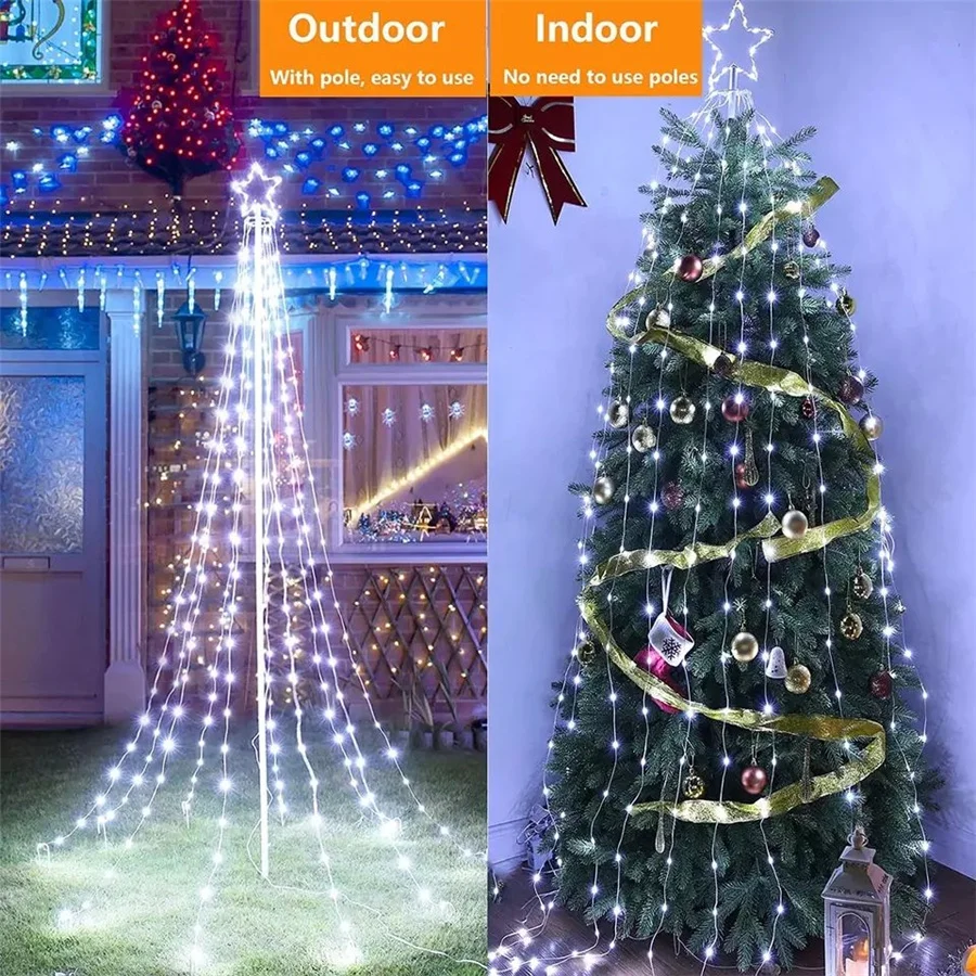 Creative LED Five-Pointed Star Waterfall Christmas String Lights Outdoor Waterproof Garden Decoration Garland for Party Holiday