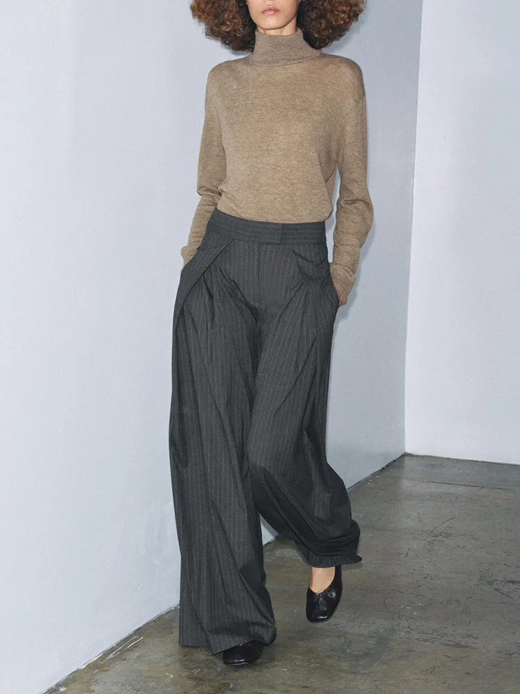 

Милые полосатые плиссированные брюки, женское модное новое поступление, зима 2025, брюки со средней талией, элегантная этническая сценическая одежда