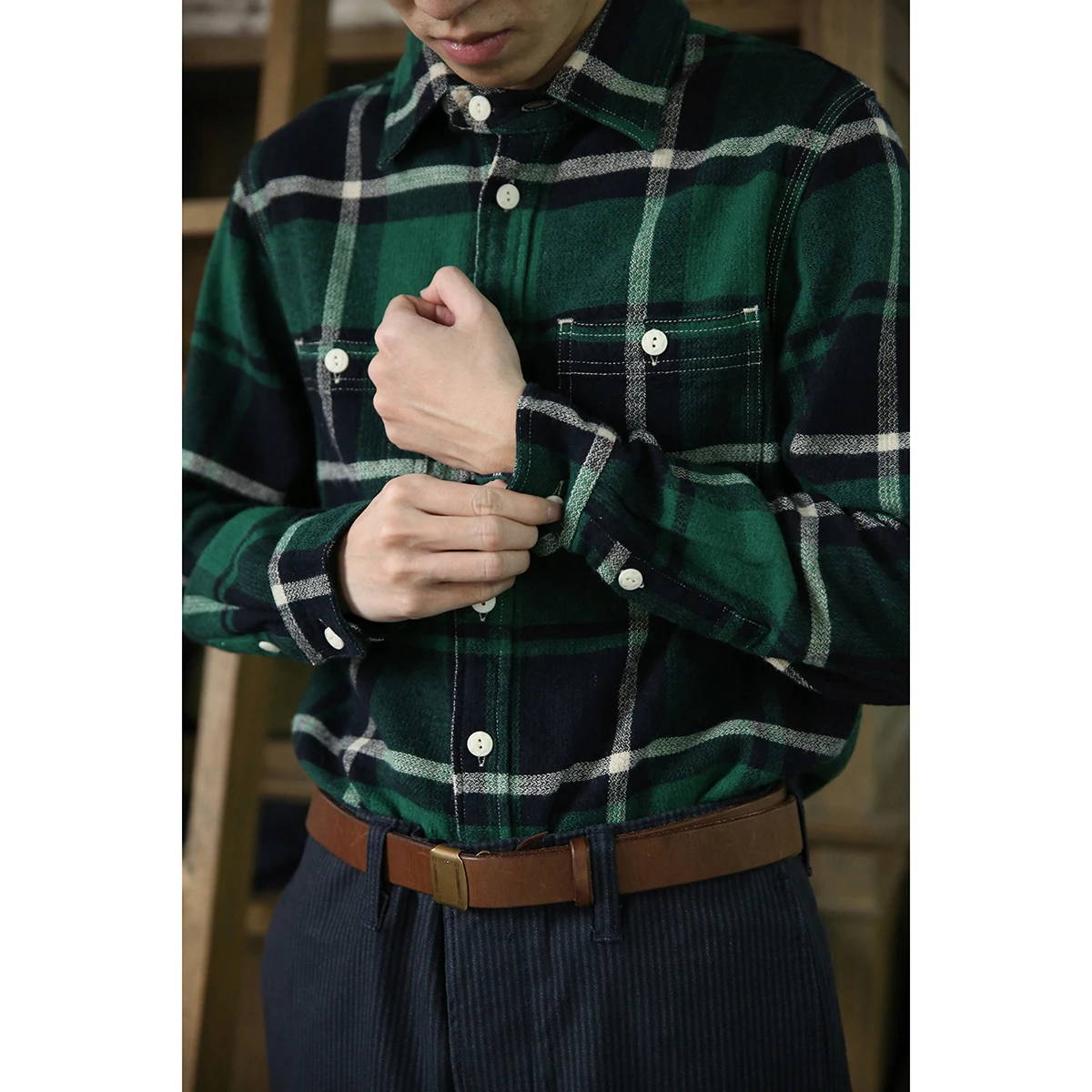 BOB DONG Flannel Work Shirt All-Season Men\'s Long Sleeve Plaid Casual Shirts