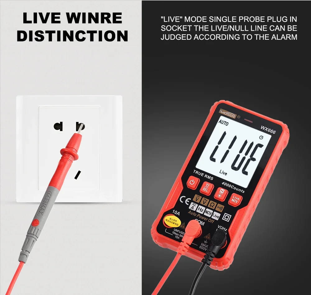 JCD WX666 Digital Mini Multimeter Tester Auto Multimetro True Rms Tranistor Meter with NCV Data Hold 4000counts Flashlight