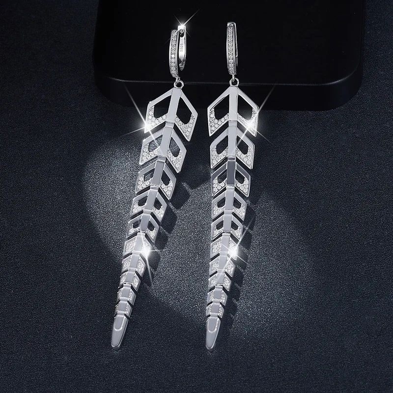 Women Jewelry 925 sterling silver long maple leaf earrings tassel earrings