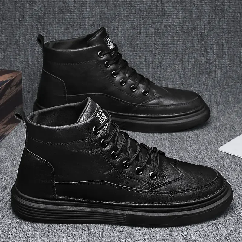 

Men's High Top Boots Fashion Casual Leather Boots Lace Up Ankle Booties Classic Black Business Boots for Men Botas Hombre2025