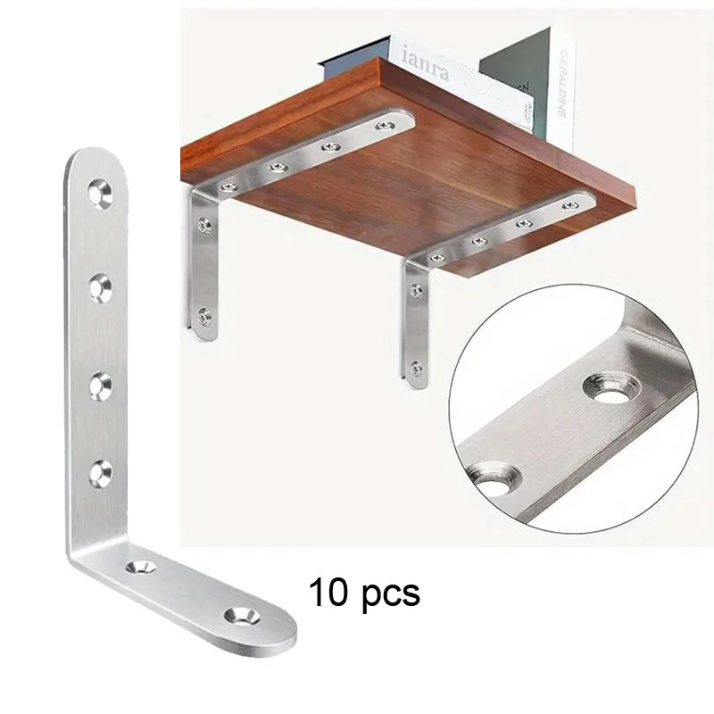 

10pcs Brackets Shelves Heavy Duty Stainless Steel L Shaped Bracket Corner Brace Joint Right Angle Bracket Wall Hanging Bracket