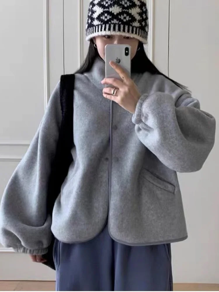 

Милая толстовка с воротником-стойкой Fce, женская зимняя новинка, мягкое пальто с молочным ор, повседневная удобная ветровка для поездок на работу