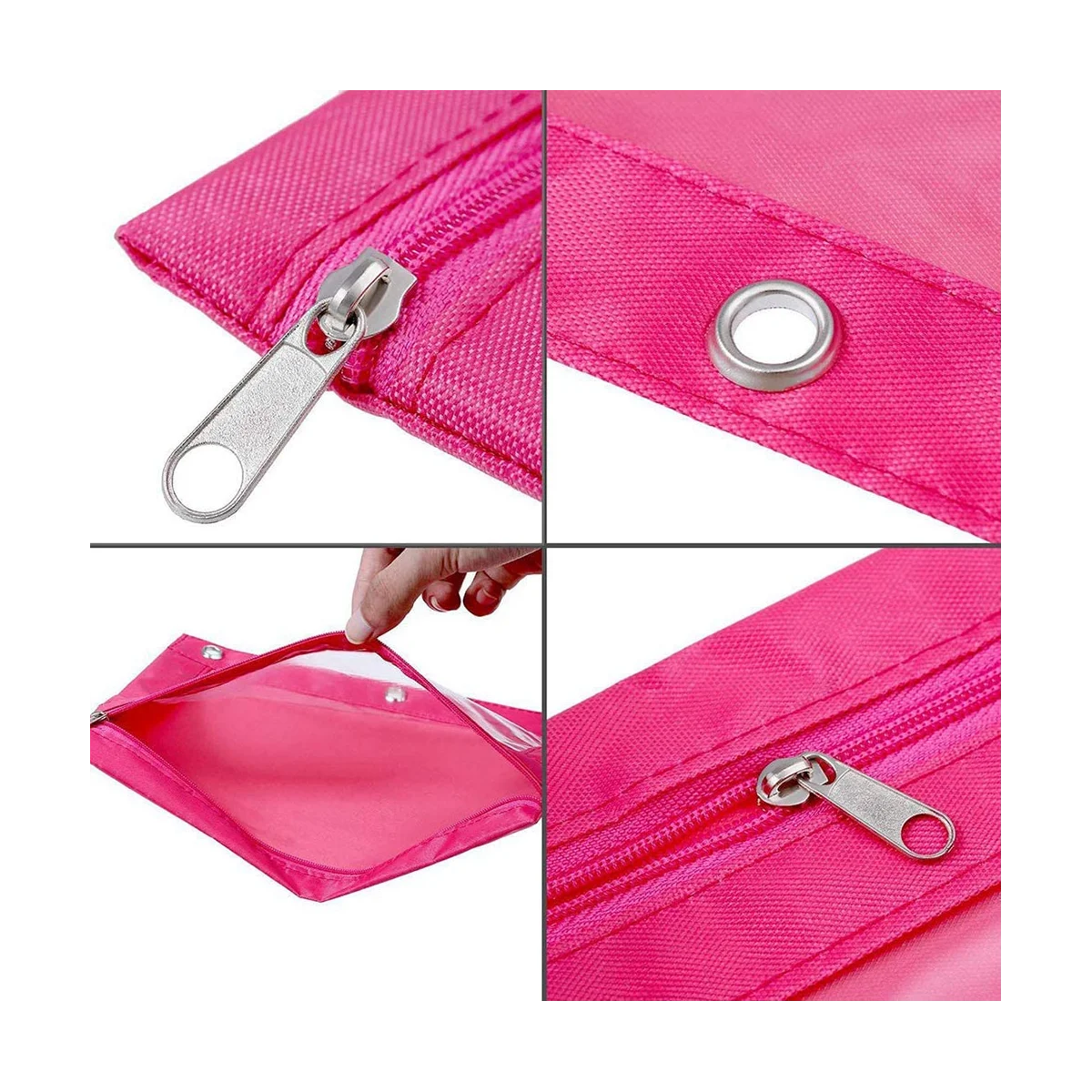 8 Pcs 3 Ring Zipper Pencil Pouch Colorful Fabric Pencil Case Sturdy and Durable Binder Pouch with Clear Window