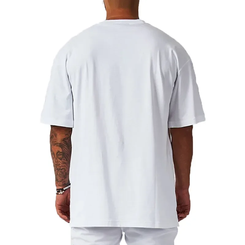 Summer Oversized Mens Cotton Loose Dropped Shoulder Fitness Summer Gym Sports Bodybuilding Short Sleeve T-shirt image 4