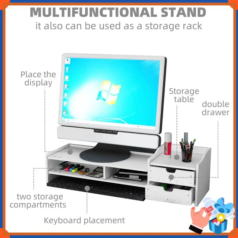 

Compact Computer Monitor Stand Riser Multi-Function PC Laptop Holder Desk Organizer Shelf Easy Assemble For Home Desktop
