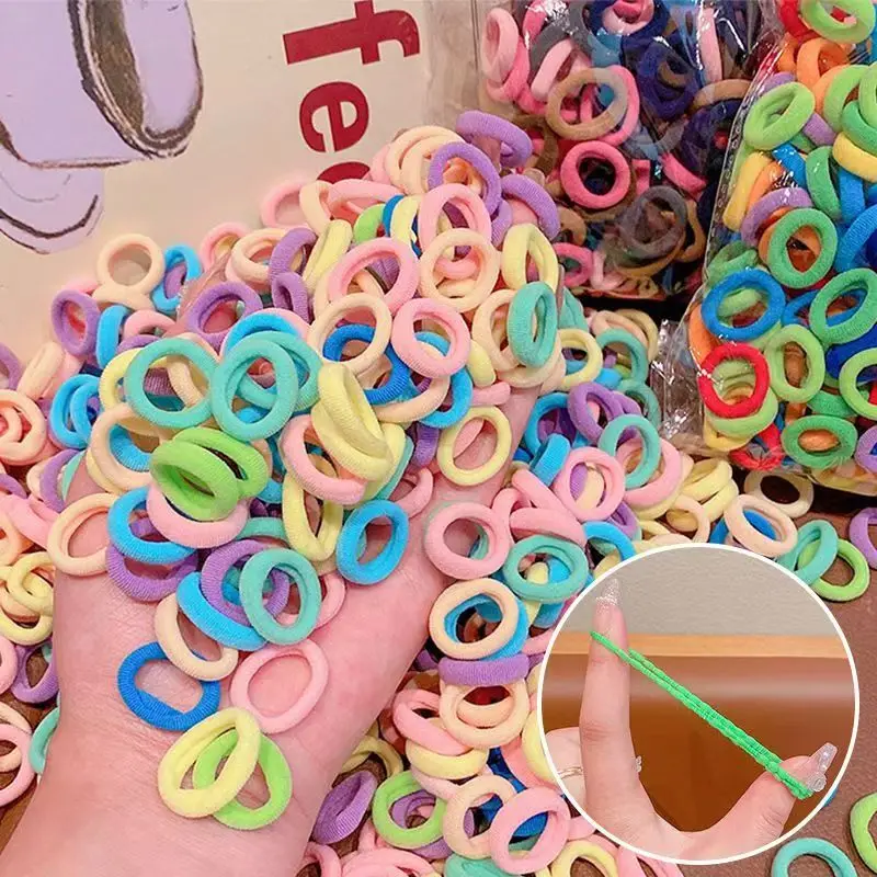 

50/100pcs Simple Color Rubber Band Hair Ring children's Head Rope Not To Damage The Hair High Elastic Rubber Band Hair Rope