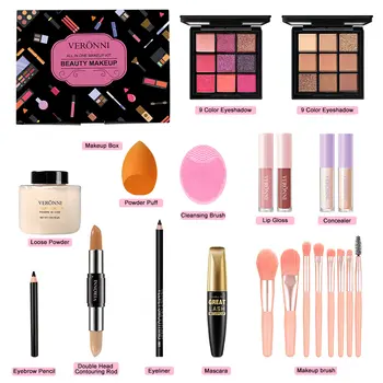 VERONNI Sada na líčení vše v jednom pro ženy, včetně obočí, oční linky a očních stínů, dárková krabička, valentýnský dárek pro vaši manželku 10 nejlepší prodej kompletní profesionální sada na líčení - №3