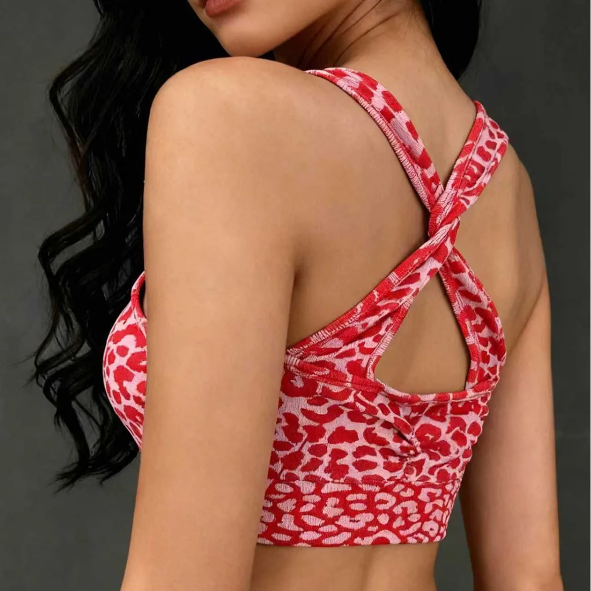 Women Red Leopard Leggings Arch Gym Fitness Athletic Workout Elastic Leggins Yoga Pants Sports High Waist Training Tights