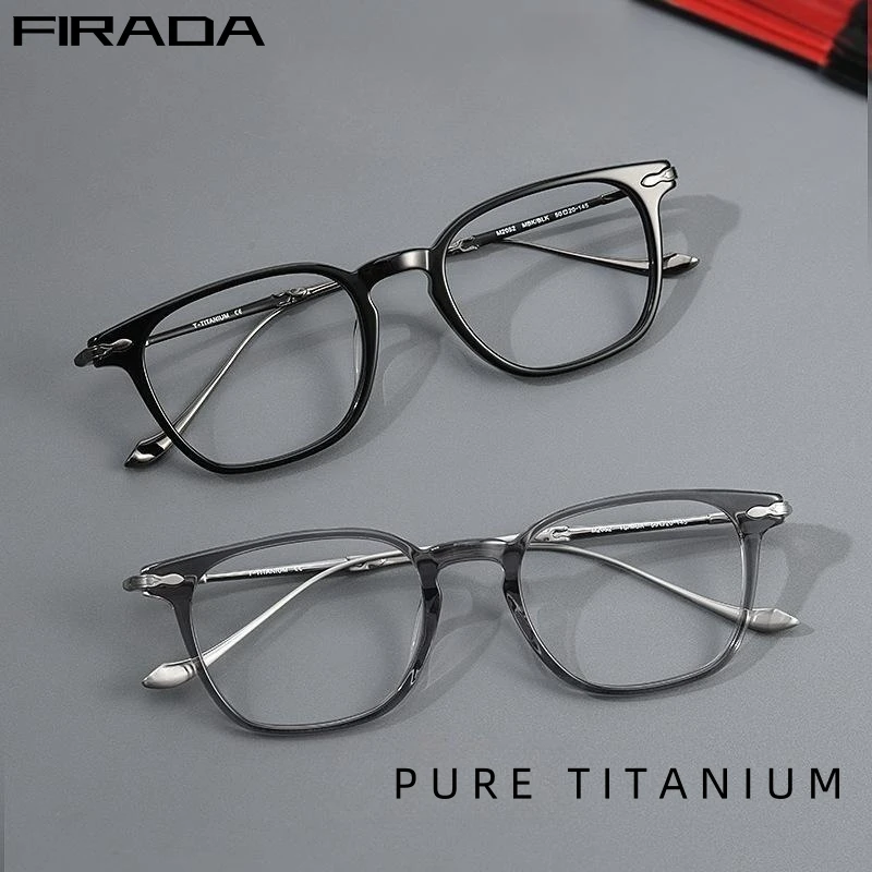 

FIRADA Fashion Luxury Glasses Retro Acetate fiber Pure Titanium Eyewear Square Prescription Eyeglasses Frame For Men Women M5052