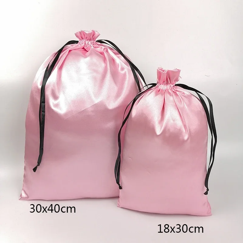 50p PinkSilk Satin Gift Bags Hair Extensions Packaging Pouch Jewelry Wigs Makeup Cosmetic Shoe Dustproof Bag Custom Logo Sachet