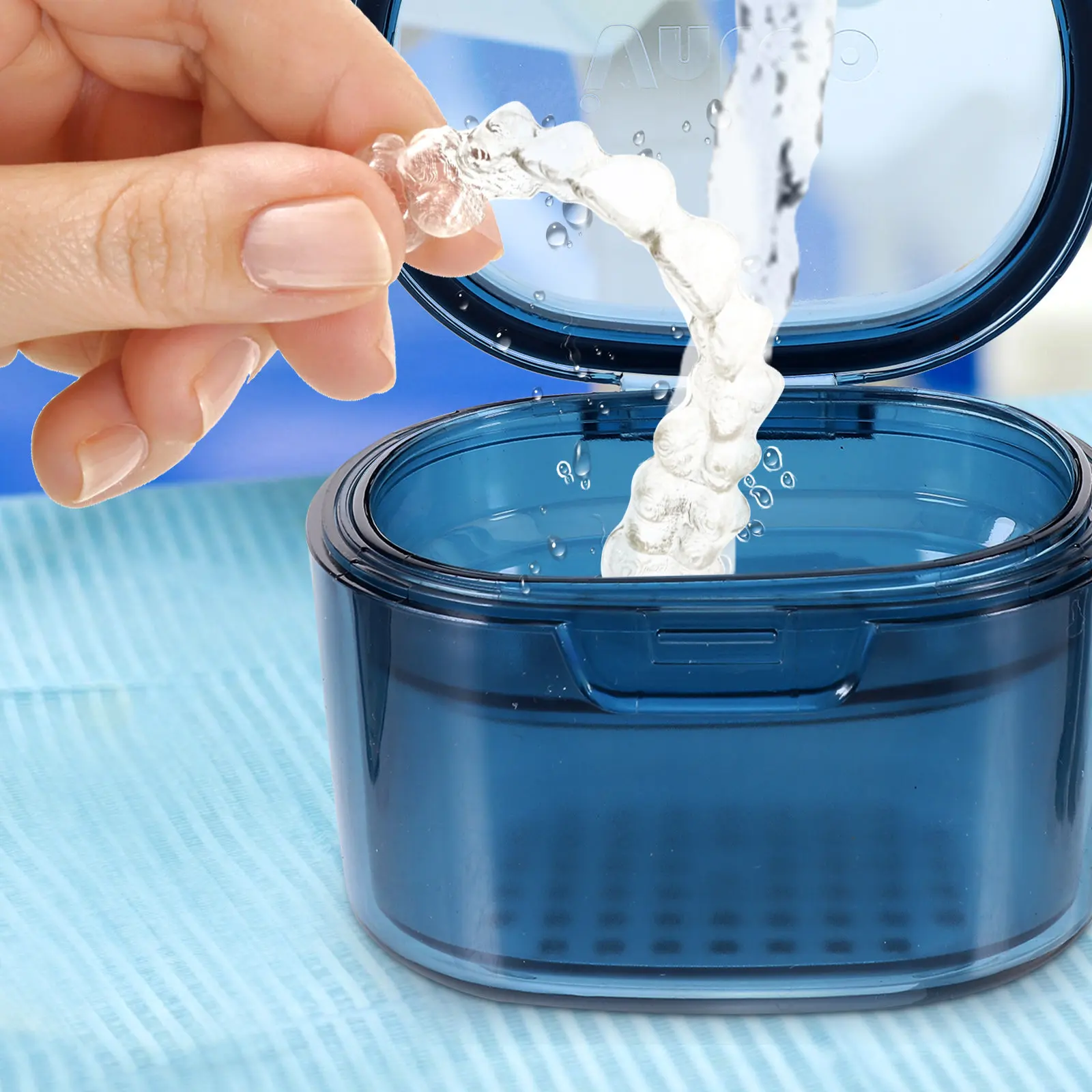 

Denture Box Pc Material Breathable Design False Tooth Storage Case Drain Shelf Portable Container for Travel Camping Orthodontic